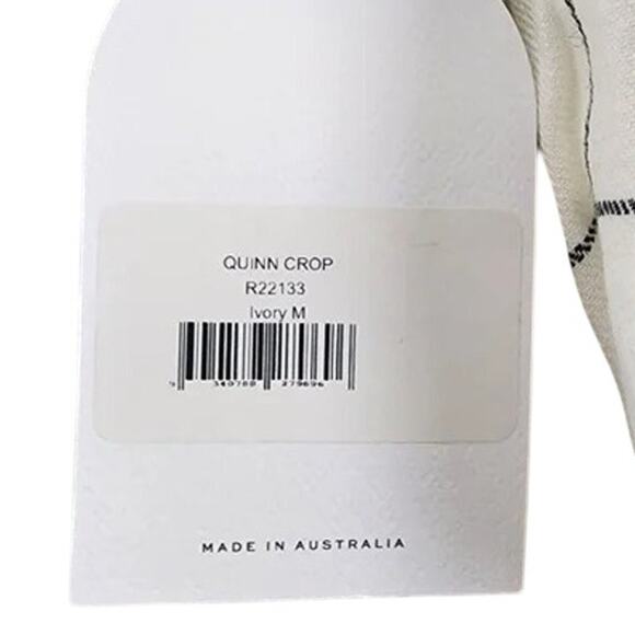 NWT Rumer Quinn Plaid 3/4 Puff Sleeves Linen Crop Top Back Clasp Closure M Ivory - Picture 9 of 15